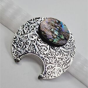 Abalone Shell Sliver Plated Antique Style Pendant Size 1.4" Jewelry